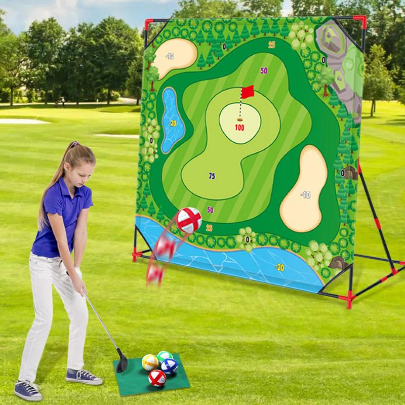 Golf Equipment Kids - ชุดกอล์ฟสำหรับเด็ก เกมกอล์ฟแบบพกพาสำหรับฝึกซ้อมชิพปิ้ง อุปกรณ์เล่นกลางแจ้งที่ทนทานต่อสภาพอากาศ เหมาะสำหรับครอบครัว