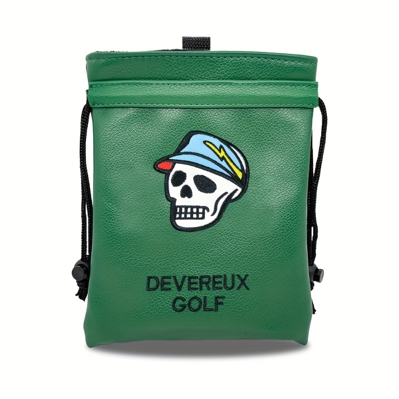 Golf Equipment Drawing - กระเป๋าใส่ของมีค่าสำหรับกอล์ฟแบบพกพา สีเขียว พร้อมเชือกรูดปิดผนึก เหมาะสำหรับเก็บลูกกอล์ฟ และเป็นอุปกรณ์เสริมที่ดีที่สุดสำหรับนักกอล์ฟ