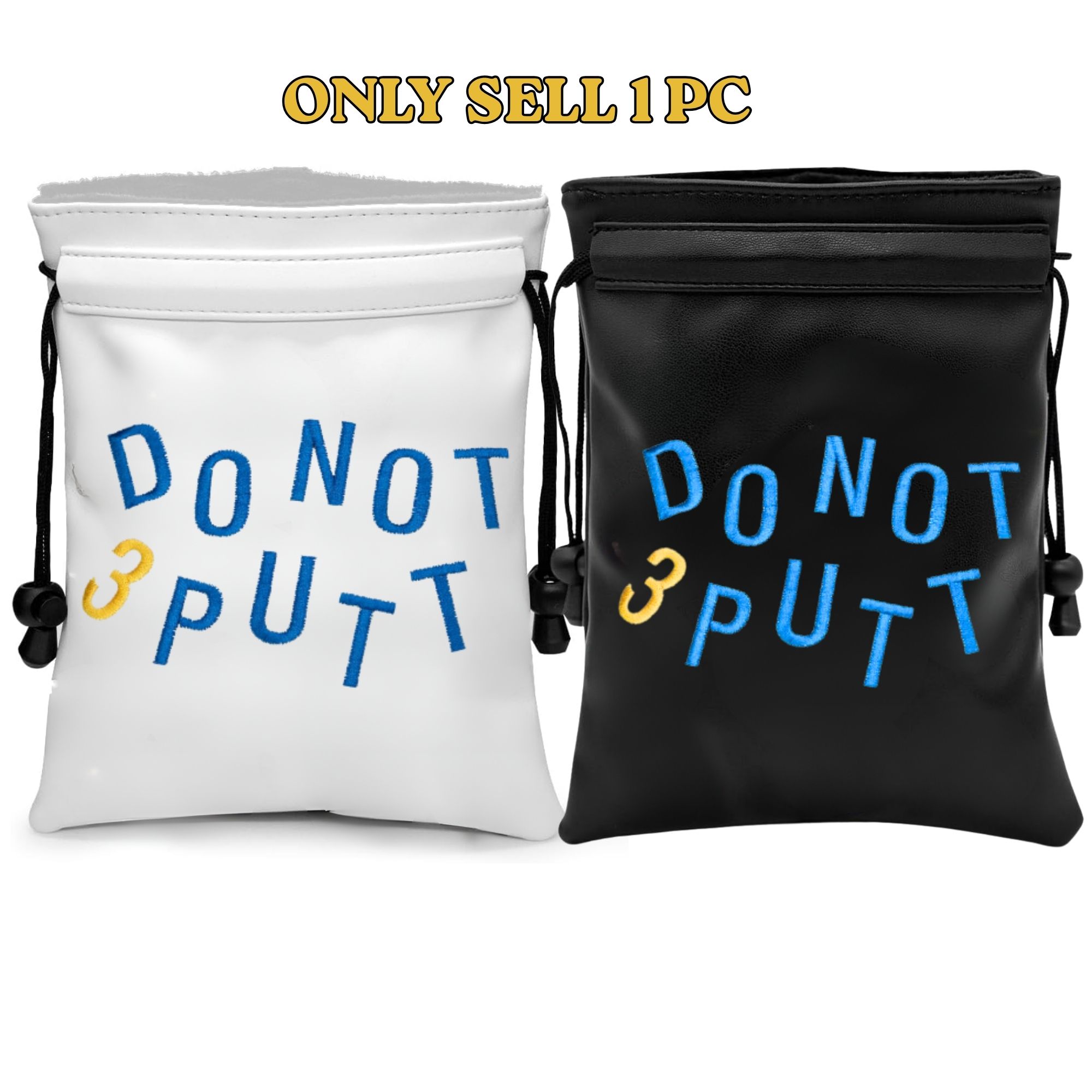 Golf Equipment Drawing - ถุงเก็บลูกกอล์ฟและของมีค่า กระเป๋าเชือกรูดสีดำพร้อมดีไซน์ลาย DON'T PUTT สีน้ำเงิน/เหลือง ทนทาน