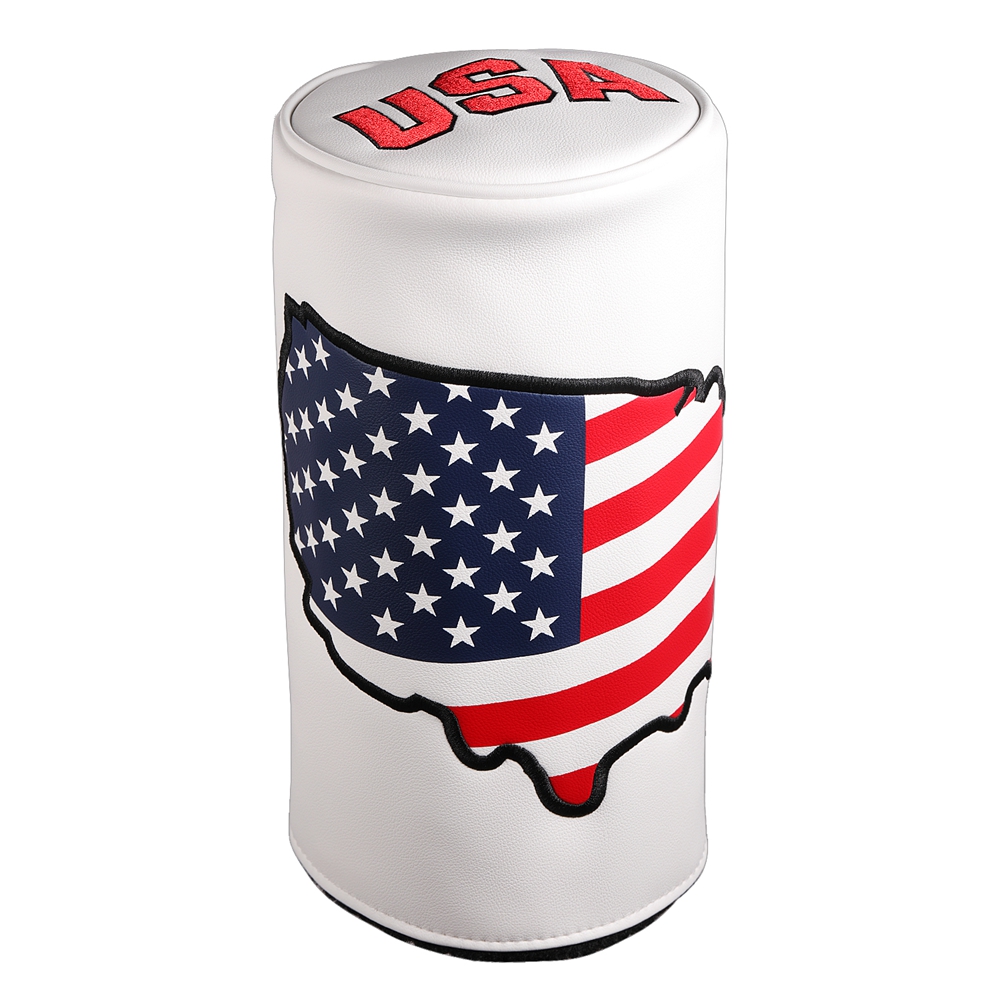 Golf Equipment Usa - ปลอกหุ้มหัวไม้กอล์ฟหนัง PU ลายธงชาติสหรัฐอเมริกา ปลอกหุ้มไดรเวอร์แบบทรงกระบอก
